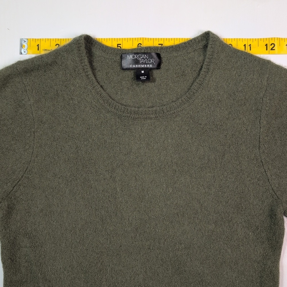 Morgan Taylor Cashmere Sweater Womens Medium Olive Green Crewneck Long Sleeve - Picture 6 of 11